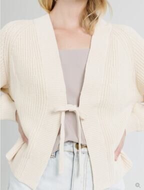 Mod Goddess Cream Cable Knit Sweater with Bow Accent SMALL